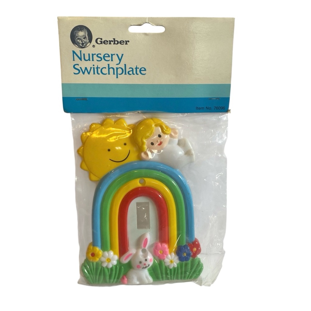 NEW NOS Gerber Baby Switchplate Plate Cover Rainbow Bunny Sun Flower 3D Baby 80s